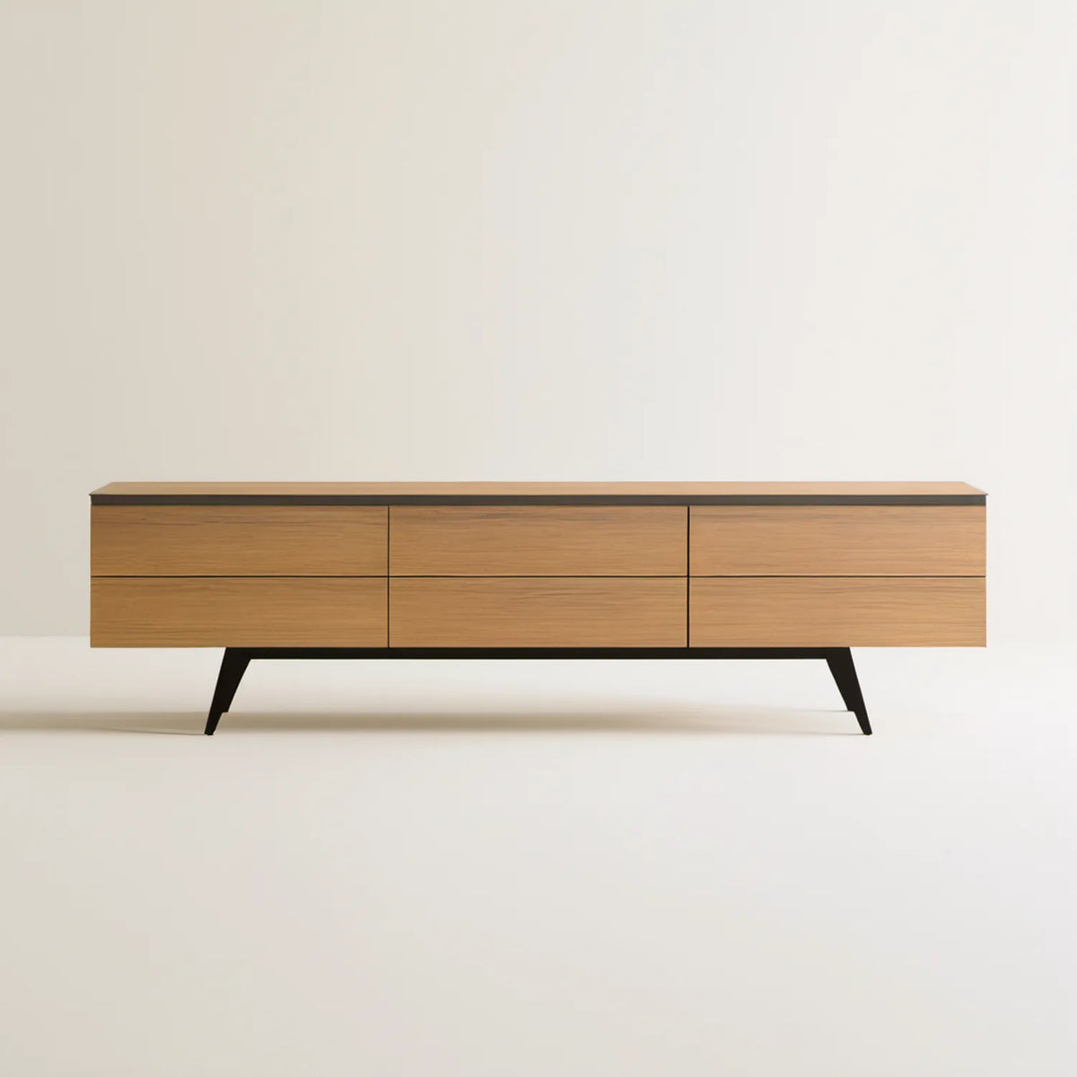 Szafka RTV z 6 szufladami, dąb naturalny/czarny, 180 × 40 × 60 cm