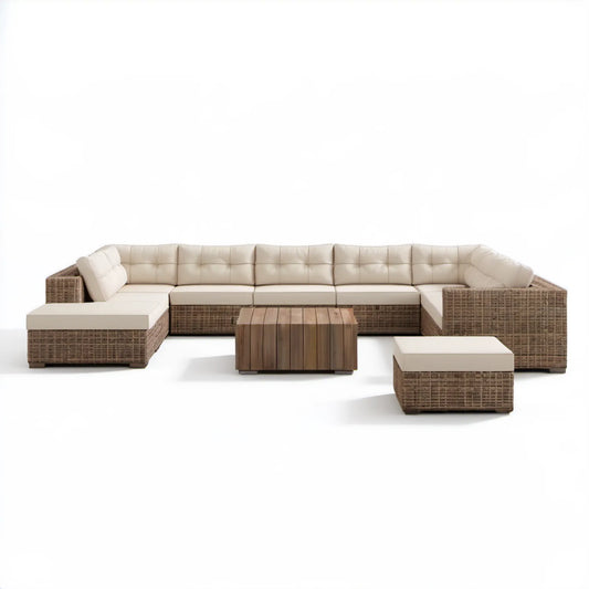 Modułowy narożnik ogrodowy z technorattanu PE 400 x 180 x 65 cm Brązowy/Beżowy