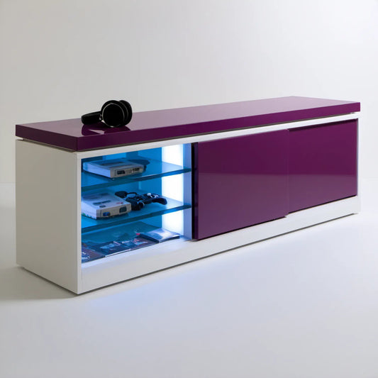 Biało-fioletowa szafka RTV z oświetleniem LED, 120 x 40 x 45 cm