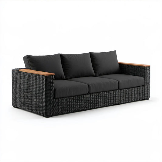 3-osobowa sofa ogrodowa z technorattanu PE, czarno-brązowa, 180 x 75 x 70 cm