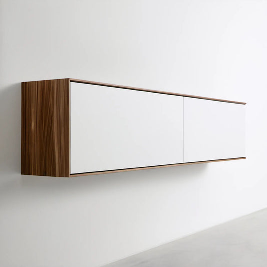 Wisząca szafka dwudrzwiowa z płyty MDF, biała/orzechowa, 180 × 35 × 40 cm