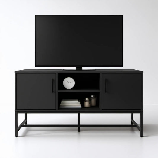 Czarna szafka RTV 140 x 40 x 60 cm z płyty MDF i stali